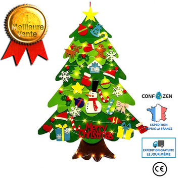 Arbre de Noël Feutre Arbre de Noël Lumières LED avec pendentifs de décoration de Noël Enfants DIY Nécessités quotidiennes de